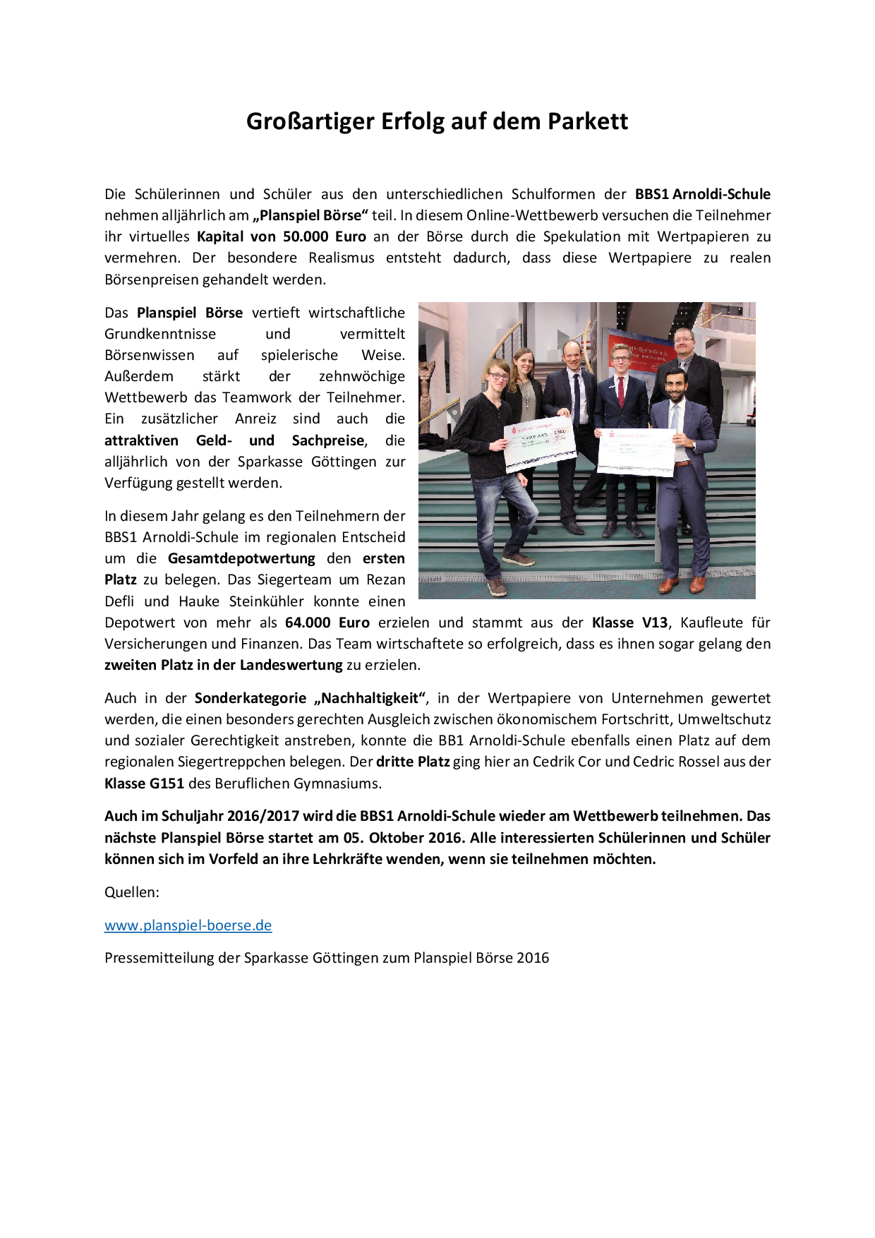 2016 02 23 Bericht Planspiel Börse 2015 16