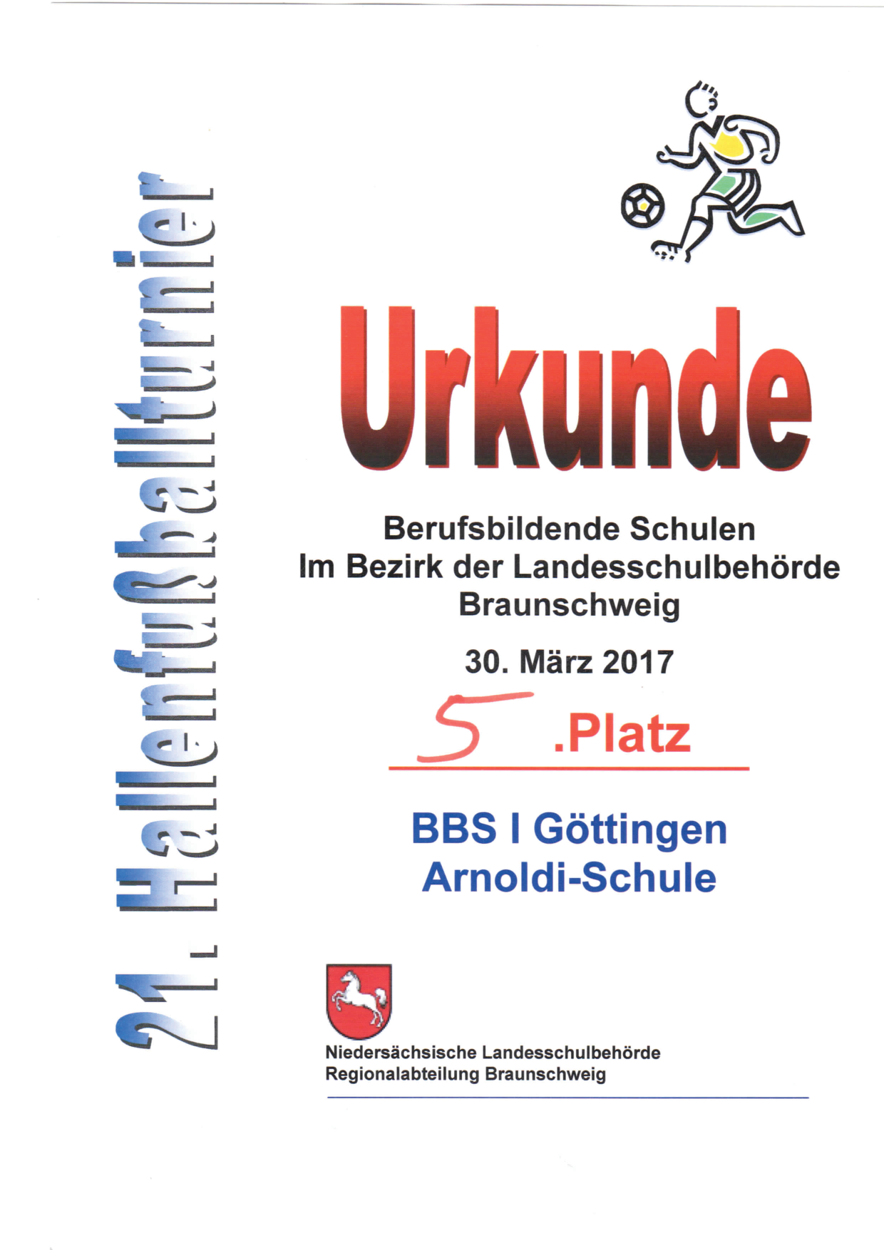 2017 03 30 Urkunde Endrunde Bezirksfußballturnier 001