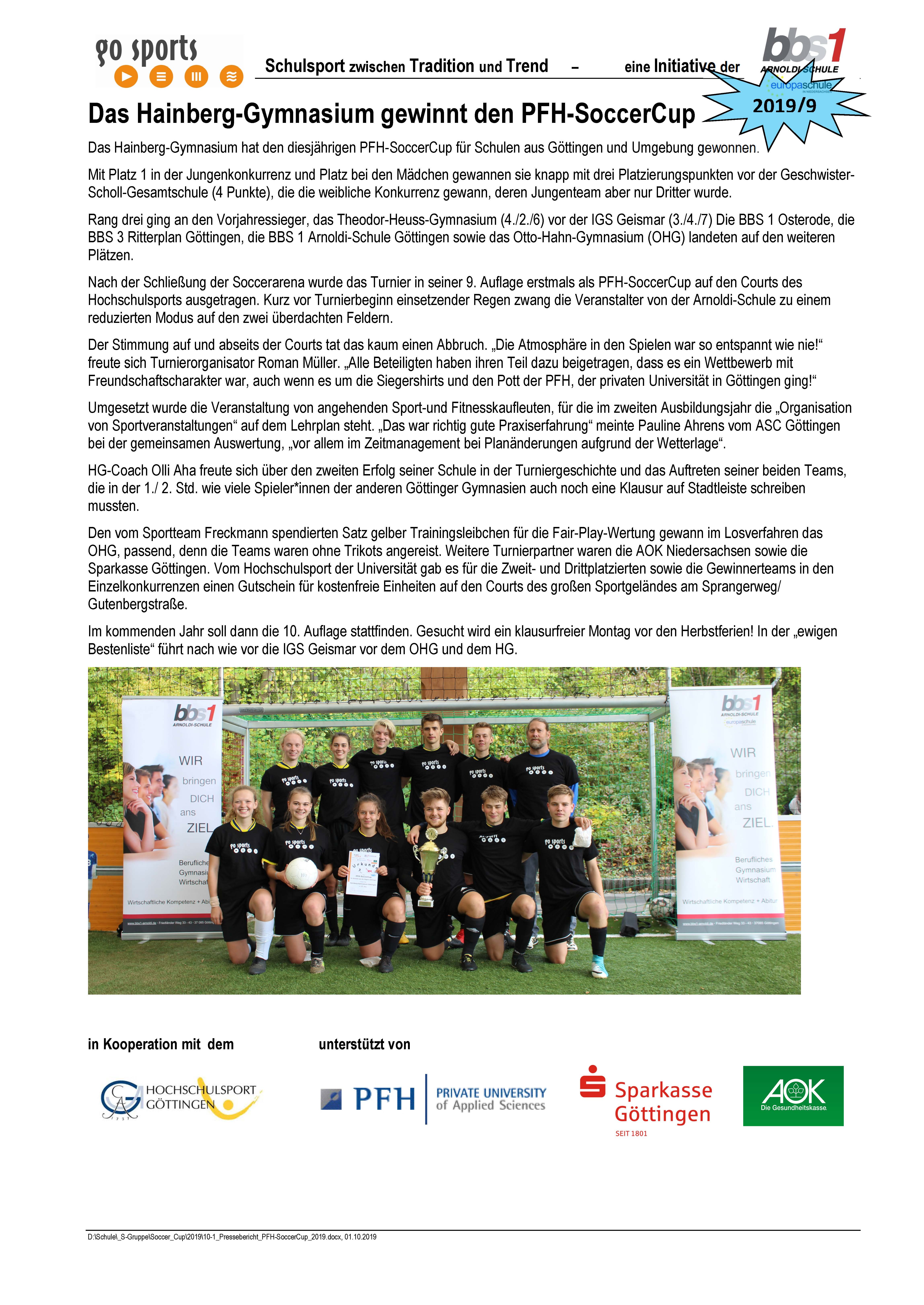2019 10 21 Pressebericht PFH SoccerCup 2019